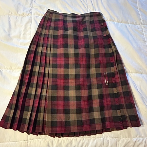 Aljean of Canada 70's  Vintage PLAID Kilt Pleated Wool Midi Blanket Skirt - Picture 1 of 7